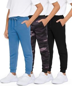 Real Essentials 3 Pack: Boys Youth Teen Active Athletic Basic Soft Kids Sports Fleece Jogger Soccer Track Gym Running Slim Pajama Sweatpants Casual Pantalones Winter Pockets-Set 8,XS(6-7)