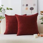 Home Brilliant Burgundy Cushion Covers Pack of 2 Super Soft Striped Corduroy Large Square Pillows for Living Room, 65cm, 26 inch, Dark Red