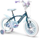 Huffy Disney Frozen 16" Kids’ Bike, Doll Carrier, Removable Stabilisers, Bell, Front and Rear Mudguards, Enclosed Chain, Girls’ Bicycle for Ages 4-6, Sparkling Ice Blue Design