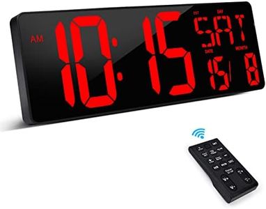 XREXS Large Digital Wall Clock with Remote Control, 16.5 Inch Wall Clock Digital Clock with LED Display, Digital Wall Clock with Adjustable Brightness, Wall Clock with Time/Date/Temperature