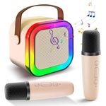 DiliDala Mini Karaoke Machine with 2 Wireless Microphones, Portable Bluetooth Speaker for Adullts and Kids, Karaoke Microphones Birthday Gifts for Boys and Girls (Beige)