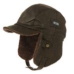 TOP-EX Winter Waterproof Trapper Hats for Men Faux Leather Aviator Pilot Cap with Ear Flaps Warm Fleece Lined Peaked Cap for Hunting Shooting Coffee L