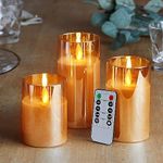 Desidiya Flameless LED Candles Light with Remote Control and Timer - Golden Acrylic Fiber Glass, Battery Powered - Ideal for Home, Festival, and Wedding Decor - Set of 3