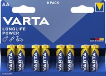 Varta AA Batteries, Pack of 8, Longlife Power, Alkalines, 1.5V, Suitable for Toys, Wireless Mouse, Flashlights, Made in Germany