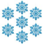 AMS 30ct 4''/100mm Plastic Glittered Snowflake Ornaments Sparkling Christmas Tree Decorations for Wedding,Thanksgiving,Party(Light Blue)