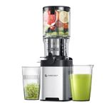 AMZCHEF Cold Press Juicer Machines with 5.4" Extra Self-Feeding for Whole Vegetable & Fruit, Large Auger & Triple Strainers, Easy to Clean, High Juice Yield, Stainless Steel Silver