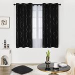 Deconovo Blackout Black Curtains for Living Room, 63 Inch Long - Grommet Window Curtains with Wave Line with Dots Pattern (52 x 63 Inch, Black, 2 Panels)