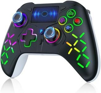 LED Wireless Controller for PS4, RGB Lighting Gamepad for Playstation 4/PS4 Slim/PS4 Pro with Turbo/6-Axis Motion Sensor/1200mAh Battery/3.5mm Audio Jack - Black