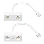 Two Way Telephone Splitters,Uvital Male to 2 Female Converter Cable RJ11 6P4C Telephone Wall Adaptor and Separator for Landline(White,2 Pack)