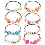 Flower Wreath Flower Wreath Headband 8 Pieces Flower Wreath Hair Wreath Hair Band Flower Crown Bridal Women Girls for Festival Party Wedding Beach Birthday (Pack of 8)