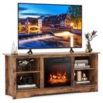 Tangkula TV Stand with 18” Electric Fireplace, for Flat Screen TVs Up to 65” with Adjustable Shelves, Fireplace TV Cabinet with Remote Control, Thermostat & Adjustable Flame Brightness