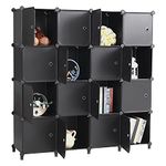 ANWBROAD Cube Storage Organizer, 16-Cube Modular DIY Book Shelf with Doors, Closet Clothes Organizer, Plastic Storage Cubbies Cabinet for Living Room Bedroom Office Black ULCS16BM