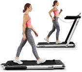 Goplus 2 in 1 Folding Treadmill, 2.25HP Under Desk Electric, Installation-Free, with Bluetooth Speaker, Remote Control and LED Display, Walking Jogging Machine for Home/Office Use (Silver)