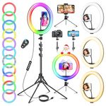 11.5'' Ring Light with Tripod Stand & Phone Holder Tall, GerTong LED Professional Selfie Circle Ringlight with Remote for Makeup YouTube, Floor/Desk USB Halo Lamp with 40 RGB Modes 13 Brightness