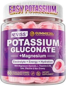 Potassium Gluconate 1300mg Gummies for Adults Women & Men, Potassium Supplements w/Magnesium Glycinate, B6 & L-Theanine, Electrolyte Gummies for Hydration, Energy, Muscle&Night Leg Cramp Relief, 60Ct