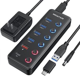 Powered USB 3.0 Hub, Wenter 6-Port USB Hub Splitter (4 Faster Data Transfer Ports+ 2Pcs 36W QC Charging Ports) with Individual LED On/Off Switches, USB Hub 3.0 Powered with Power Adapter