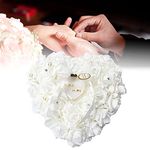 Yosoo Wedding Ring Pillow,15x13CM Heart Shaped Gift Ring Box Pillow Cushion Romantic Rose Wedding Ring Cushion Ring Box Wedding Favours (White)