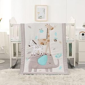 Wowelife 3 Piece Crib Bedding Set Grey Elephant and Zebra Baby Elephant Crib Set for Boy and Girl(Grey Elephant)