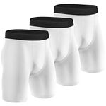 Niksa Compression Shorts Men 3 Pack，Compression Underwear for Men Athletic Shorts with Pockets，Running Workout Fitness Shorts, White, X-Large