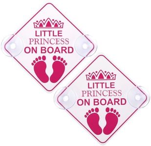 Amabro Little Princess on Board Car Warning Signs, 2pcs 5" x 5” Safety Warning Car Bumper Sticker Double Suction Cups Safety Sign Car Sticker Decal Reusable Baby in Car Sticker, Pink