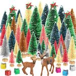 72 Pcs Artificial Mini Christmas Trees Pink Bottle Brush Trees Artificial Sisal Trees Winter Snow Frost Trees with Wood Base Assorted Color and Deer Gift Boxes Mixed Size for Christmas Decoration