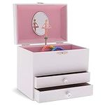 Jewelkeeper Personalize-Your-Own White Musical Ballerina Jewelry Box with 2 Pullout Drawers, You are My Sunshine Tune, Metal