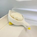 Ceramic Cute Duck Soap Dish, Self Draining Soap Holder for Shower Bathroom Bathtub Kitchen Sink Ceramic Tray Holder