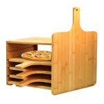 Wooden Pizza Oven Accessories | Includes 4 x 12 Inch Non-Stick Nonstick Bamboo Pizza Peel Cutting Board | Kitchen Essential Pizza Making Accessories for Pizza Bread Pie -for Transferring & Serving