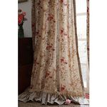 SAZDFY Linen Ruffle Curtain,Paris Wild Rose French Country Curtains,Lace Bedroom Blackout Window Curtain Washable Hooks Top-Beige 130x260cm(51x102inch)