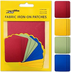 ZEFFFKA Premium Quality Fabric Iron-on Patches Inside & Outside Strongest Glue 100% Cotton Red Green Blue Brown Repair Decorating Kit 12 Pieces Size 3" by 4-1/4" (7.5 cm x 10.5 cm)