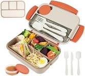 Puraville BPA-FREE Bento Lunch Box for Kids Toddlers Adults,1300ML Microwavable Leak-Proof Bento Box with 4 Compartments for Work,School,Picnic，Beige