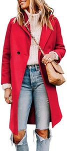 Tanming Women's Notch Lapel Double Breasted Wool Blend Mid Long Pea Trench Coat (Red, X-Large)