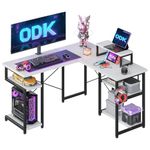 ODK Corner Desk with Storage, L Shaped Desk with Hook, Computer Gaming Desk with Monitor Stand, White 128�×120 cm