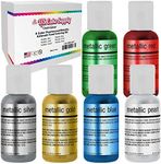 U.S. Cake Supply Airbrush Cake Pearlescent Shimmer Metallic Color Set - The 6 Most Popular Metallic Colors in 0.64 fl. oz. (19ml) Bottles - Safely Made in the USA product