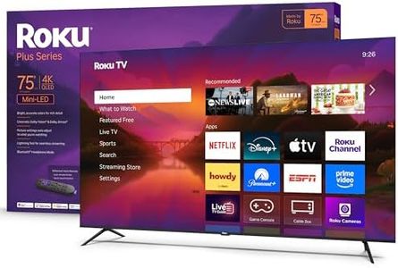 Roku Smart TV 2025 – 75-Inch Plus Series, Mini-LED TV – RokuTV with Enhanced Voice Remote – Flat Screen 4K QLED Television with Dolby Vision & Wi-Fi for Streaming Live Local News, Sports
