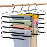 Housolution Pants Hangers, 4 Pack 5-Tier Space Saving Hangers Organizer Non-Slip Foam Padded Swing Arm Closet Storage Organizer Space Saver for Pants Jeans Trousers Skirts Scarf Ties, Black