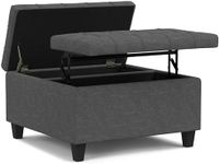 SIMPLIHOME Harrison 30 inch Wide Transitional Square Small Coffee Table Storage Ottoman in Slate Grey, Assembled, for The Living Room and Bedroom