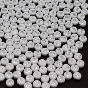 1200pcs White Round Acrylic Alphabet Beads Silver Letter Beads 4x7mm Beads for Bracelets and Jewelry Making Key Chains