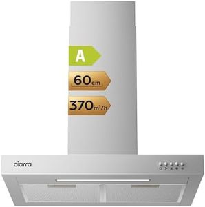 CIARRA CBCS6125 Energy Efficiency A Cooker Hood Silver 60 cm 370 m³/h with CBCF004 Activated Carbon Filter 3 Power Levels Exhaust Air Recirculation Wall Mounted Extractor Hood