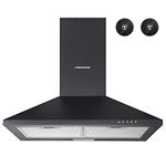 FIREGAS Black Chimney Cooker Hood 60cm with Carbon Filters Stainless Steel Wall Mounted Extractor Hood Recirculating & Ducting Extractor Fan Black Cooker Hood