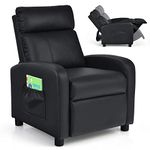 COSTWAY Kids Recliner Chair, Adjustable PU Leather Children Armchair Sofa with Footrest, Side Pocket, Toddler Gaming Lounger for Boys Girls (Black)