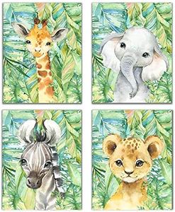 Designs by Maria Inc. Set of 4 Watercolor UNFRAMED Baby Animal Posters | Jungle Theme Nursery Decor | Baby Animal Pictures For Nursery | Zoo Animal Pictures | Nursery Paintings Art Boy & Girl (8"x10")