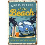 CREATCABIN Beach Vintage Metal Tin Sign Retro Wall Art Decor House Plaque Poster for Home Bar Pub Garden Kitchen Coffee Garage Decoration 12 x 8 Inch