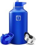 IRON °FLASK Sports Water Bottle - Wide Mouth with 3 Straw Lids - Stainless Steel Gym & Outdoor Bottles for Men, Women & Kids - Double Walled, Insulated Thermos, Metal Canteen - Cobalt, 64 Oz