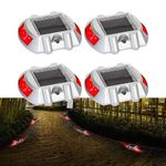 Hardoll Solar Road Stud Light for Home Rechargeable 6 LED Lamp Waterproof Outdoor Lantern Step Pathway Lights for Security Driveway (Red Flashing Pack of 4)(Metal)