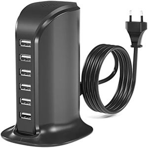 WUKUR 50W Caricatore USB Multiplo,Stazione di Ricarica 6 Porte USB da Tavolo Caricabatterie da muro per cellulari per iPhone/iPad/Samsung/Huawei/HTC/LG/Nexus/Nokia/Motorola