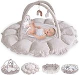 HB.YE Play Gym 5 in 1 Thick and Plush,Thicker Non-Slip Soft Tummy Time Play Activity Gym Mat for Babies and Toddlers 2 Detachable Washable Mat with 5 Toys (Grey)