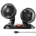 Zmirne Dual Head USB Fan, Car Fan, Portable Vehicle Cooling Fan - Brushless Motor(2024 Upgraded) - 3 Speeds, 360° Rotation, for Car Dashboard, SUV/RV/Truck/Sedan/Cruise/Office, USB Powered