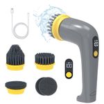 LYY Electric Spin Scrubber, Cordless Power Scrubber with 4 Replaceable Brush Heads Bathroom Shower Rechargeable Handheld for Kitchen, Wall, Oven, Dish, Tile, Tub, Floor, Grey (VP-EB03)