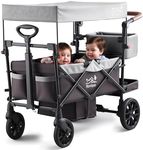 Stroller Wagon for Kids, Premium 2 Seater Kids Wagon Stroller with Removable Canopy, Safety Harness, Adjustable Handlebar & Storage Organizer, All-Terrain Foldable Baby Wagon for Outdoors
